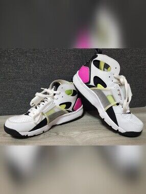 Nike White, Pink & Neon Yellow Huarache Athletic Sneakers Size 8,euro 41